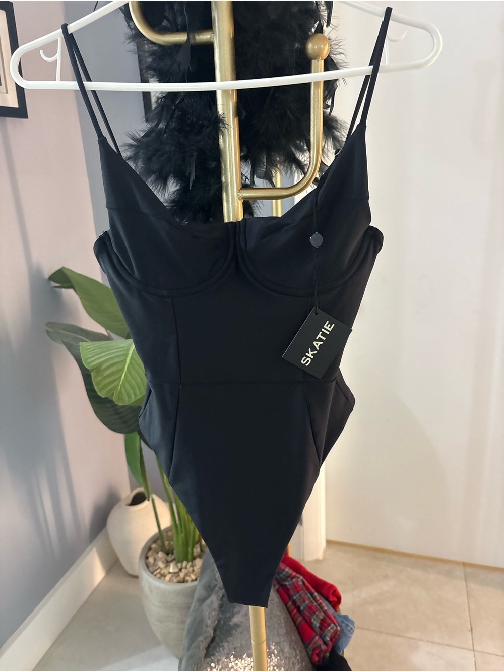 Skatie Black One-Piece Bodysuit with Underwire Detail